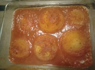Microwave Baked Onions in Tomato & Basil Sauce